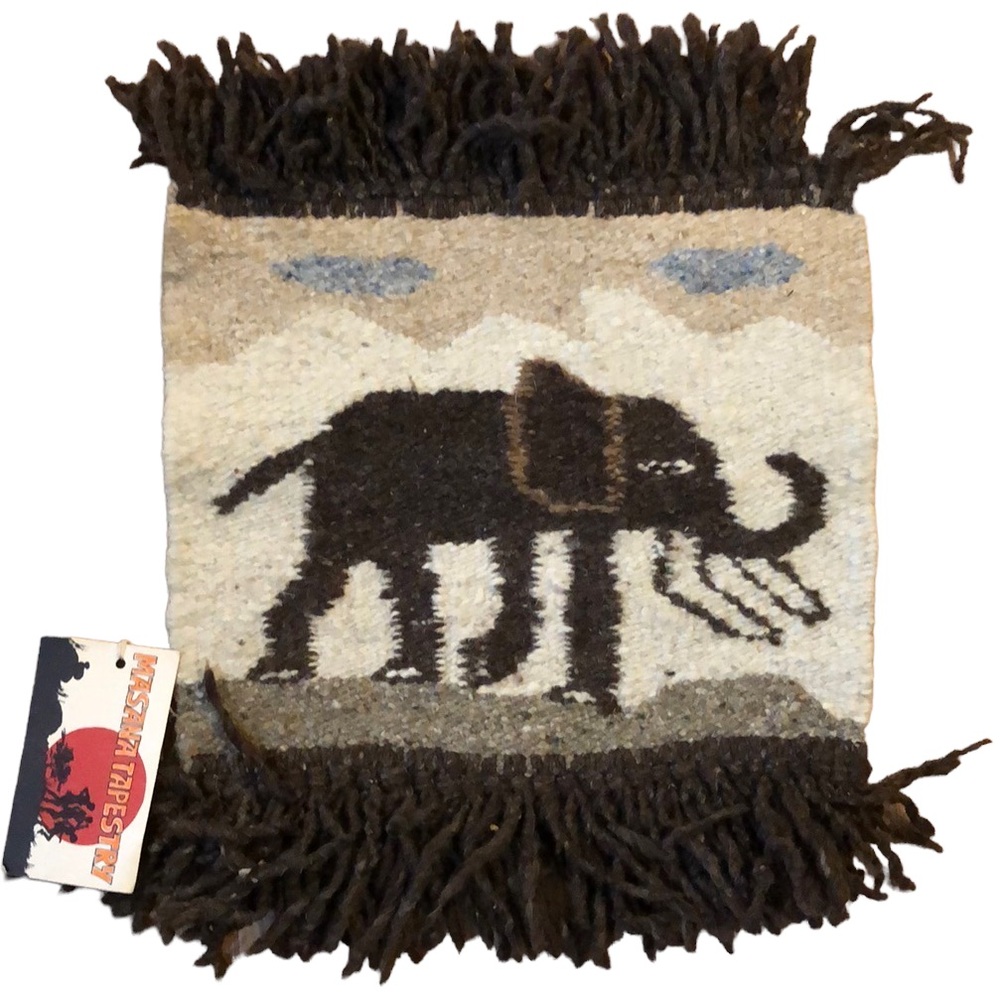 VINTAGE MASANA TAPESTRY THREE ELEPHANTS LEBOWA SOUTH AFRICA SIGNED BY THE ARTIST